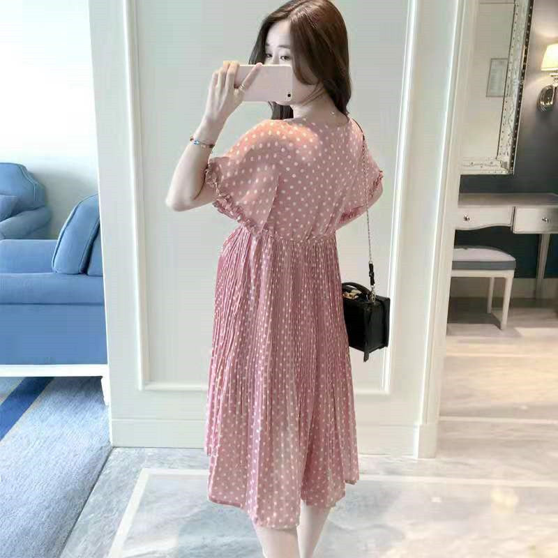 Wave Point Maternity Dress Medium Long Section